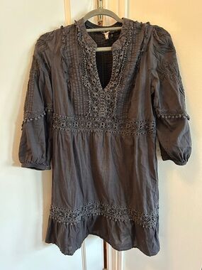 Anthropologie gray embroidered mini dress